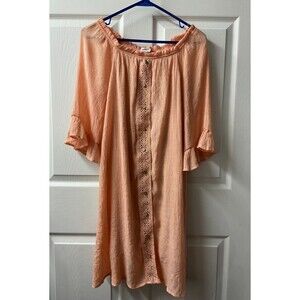 Naif Dress Womens Small Line Crepe Peach Orange Button Front Boho Peasant